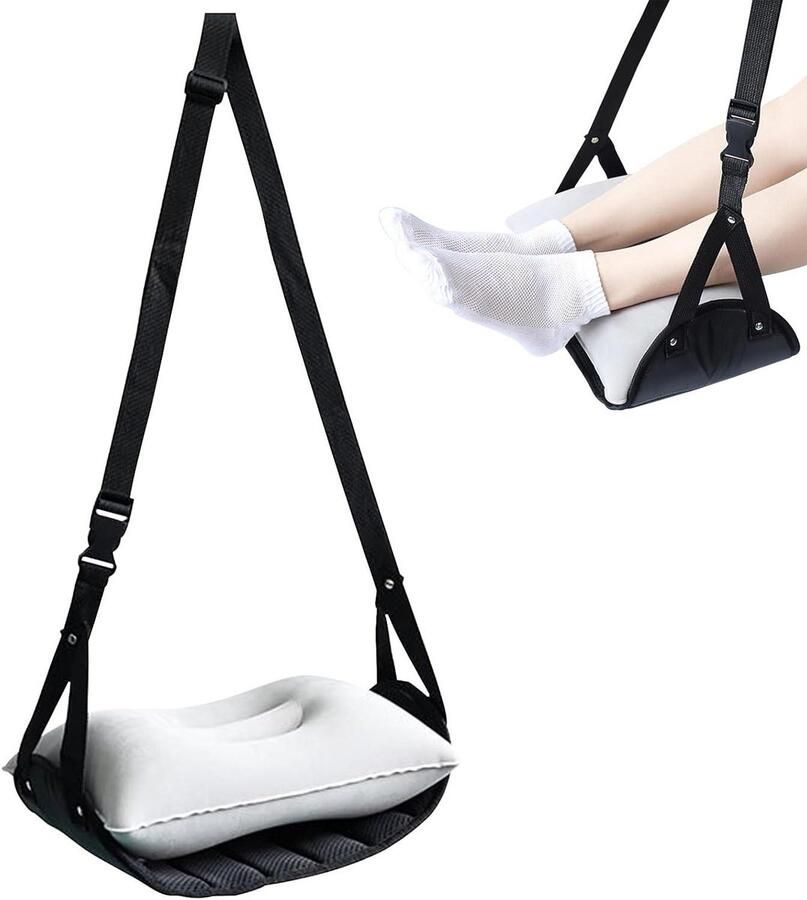 Allecto Plus Voetsteun met opblaasbaar kussen voor vliegtuig en reizen ergonomisch verstelbare voetensteun met meerdere toepassingen