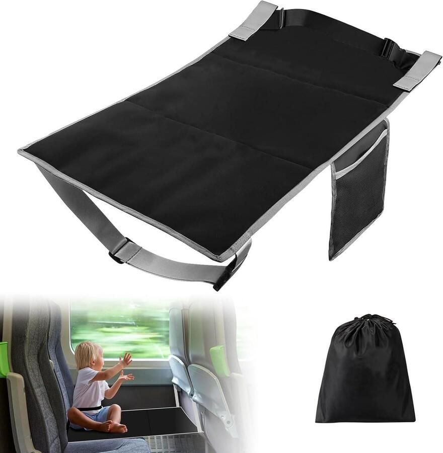 Allecto Plus Voetsteun voor kinderen in vliegtuigen: comfortabele zitverlenging voor peuters tijdens reizen draagbare voetensteun voor kindervliegtuigen en korte afstanden zwart