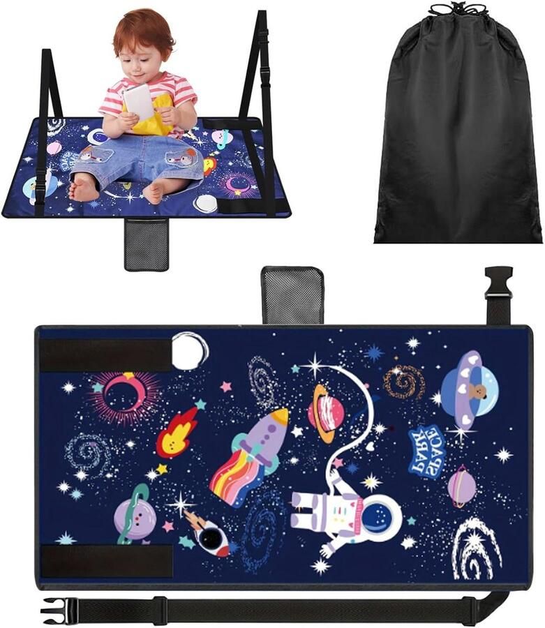 Allecto Plus Voetsteun voor kindervliegtuig Reizen Peutervliegtuig Sterrenhemel Blauw Lichtgewicht Opvouwbaar 79 x 44 cm