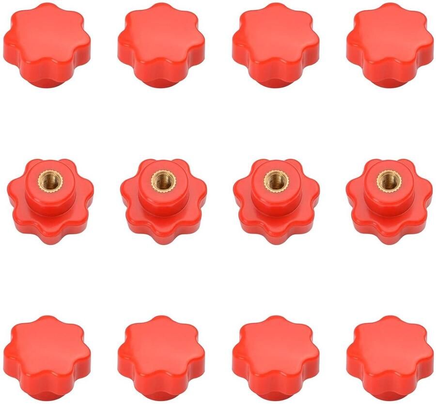 Allecto plus Vrouwelijke knop schroeven Rode plastic ster vorm M5 No-Doorgaand Gat Machine Tool Accessoires 12 stuks