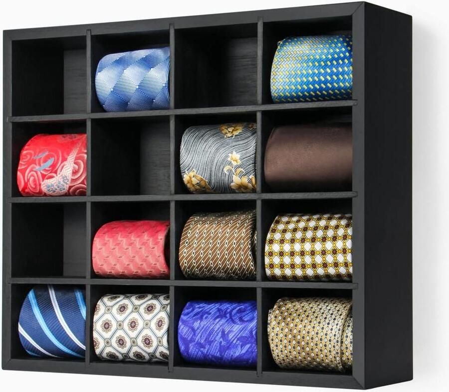 Allecto plus Wandgemonteerde Bamboe Tie Rack met Opslag voor 16 Stropdassen