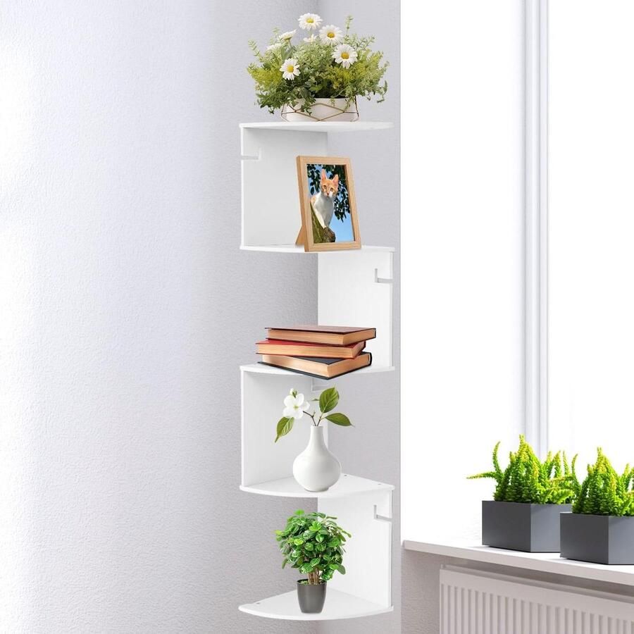 Allecto plus Wandgemonteerde hoekplank voor boeken en planten Wit