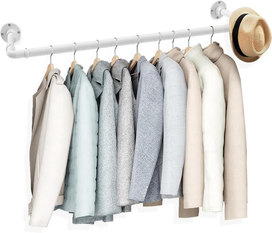 Allecto Plus Industriële Tube Kledingrek 83 cm Wandmontage Ruimtebesparend Wit voor Winkel en Woonkamer - Foto 2