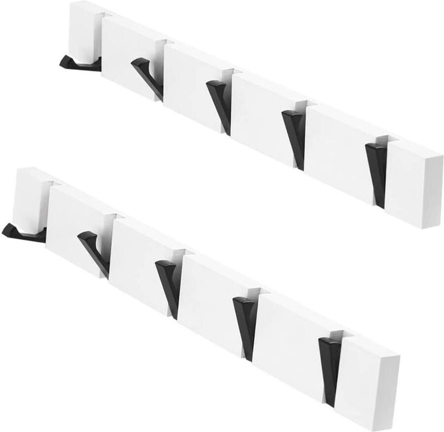 Wall Mounted Coat Hook Rack Hanger with Foldable Metal Hooks White (5 Hooks-2 Packs)