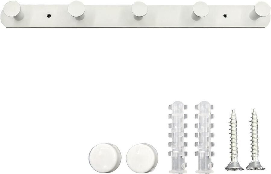 Allecto Plus Wandkapstok Wit met Zware Haken voor Badkamer en Slaapkamer Moderne Wandkapstok met Kapstokhaak voor Keukenhanddoeken