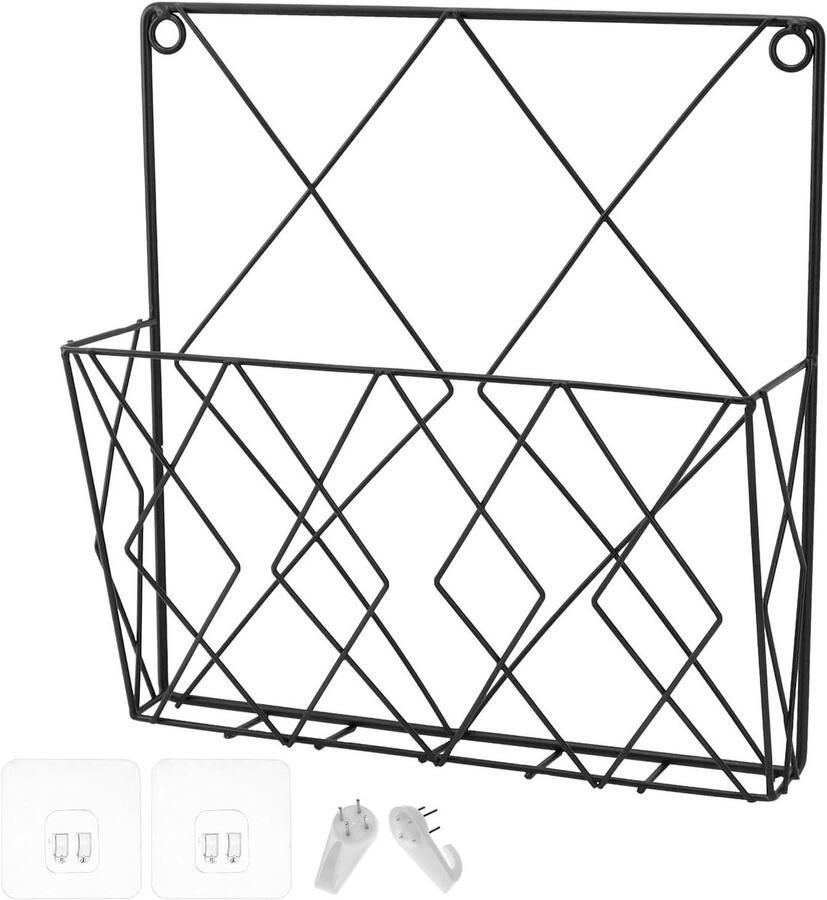 Allecto plus Wandmontage Krantenhouder 26x25 cm Metalen wandplank voor kantoor en woonkamer Zwart Opbergen Kranten en Magazines
