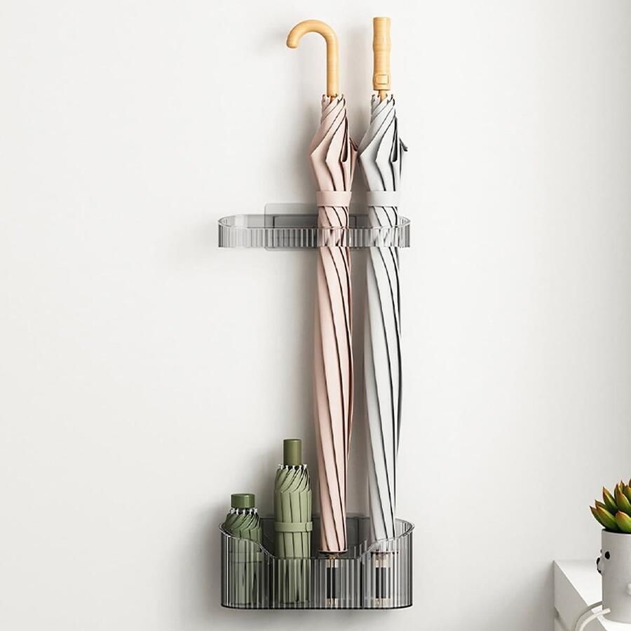 Allecto plus Wandmontage parapluhouder voor hal en kantoor grijs 2 stuks