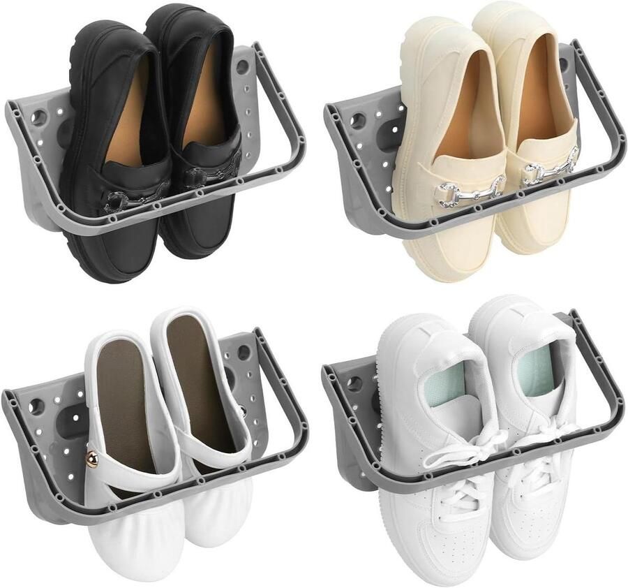Allecto plus Wandmontage schoenenhouder opvouwbaar grijs 4 stuks zonder boren