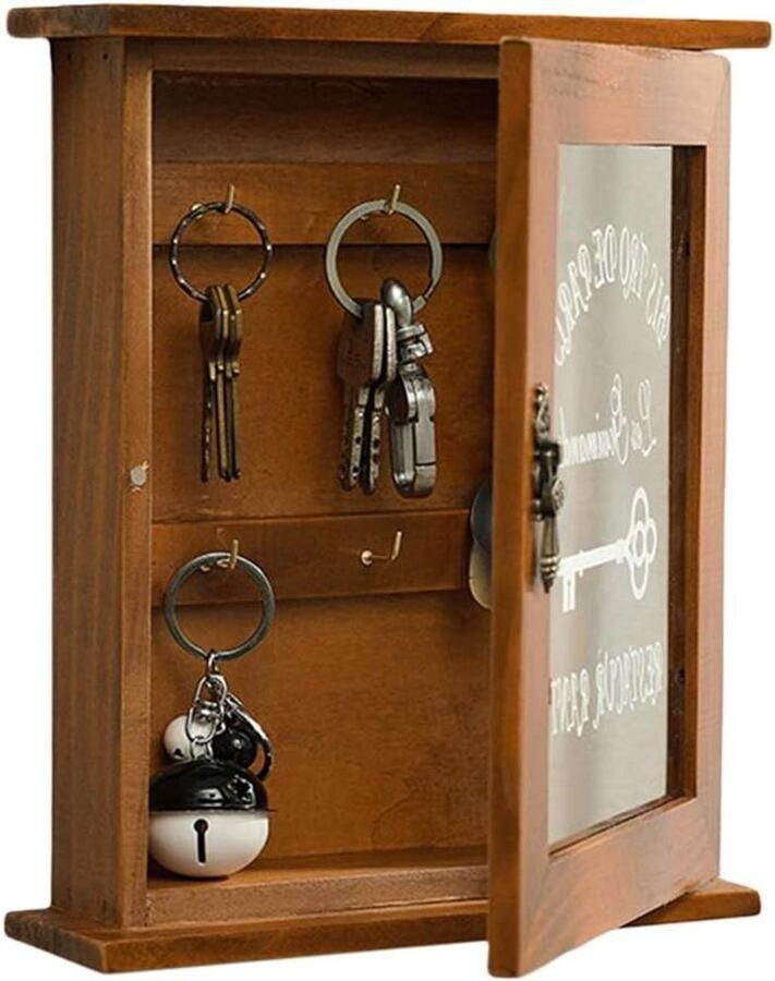 Allecto plus Wandmontage Sleutelhouder Kast van Hout voor Decoratieve Muur (bruin) met 2 sleutelwoorden