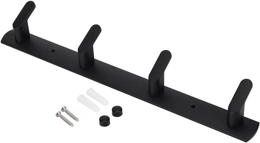 Allecto Plus Wandmontagehaak voor keuken Metalen kapstokrail met 4 haken Zwart Ruimtebesparende kapstok 35cm Wandmontage. Helpt ruimte te besparen. Handig voor keukens