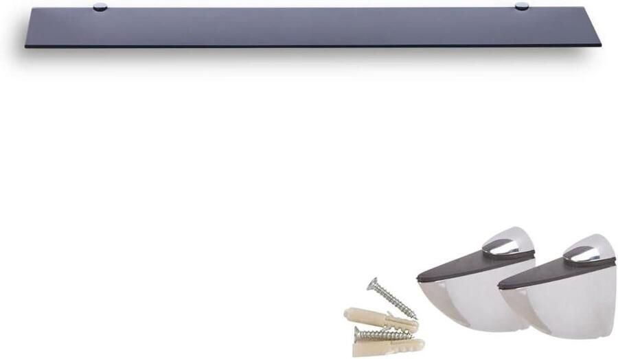 Allecto plus Wandplank van Zwart Glas voor Badkamer met Metalen Beugels Maten