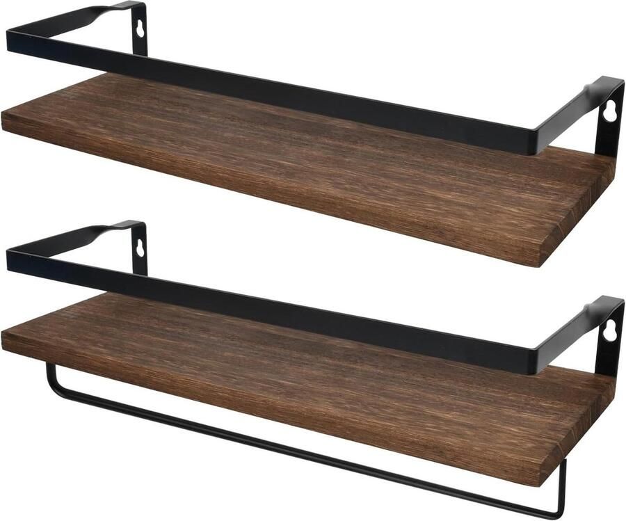 Allecto Plus Wandplanken met modern design Set van 2 stuks Zwevende houten wandrekken voor keuken badkamer woonkamer en kantoor Rustieke uitstraling