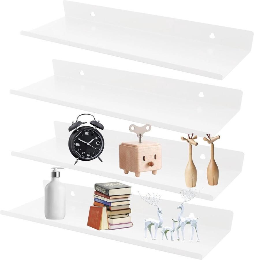 Allecto Plus Wandplanken Set Wit Metaal Foto Frames 30 x 10 x 4 cm Zonder Boren Keuken Badkamer Kantoor Woonkamer Decoratief Ruimtebesparend