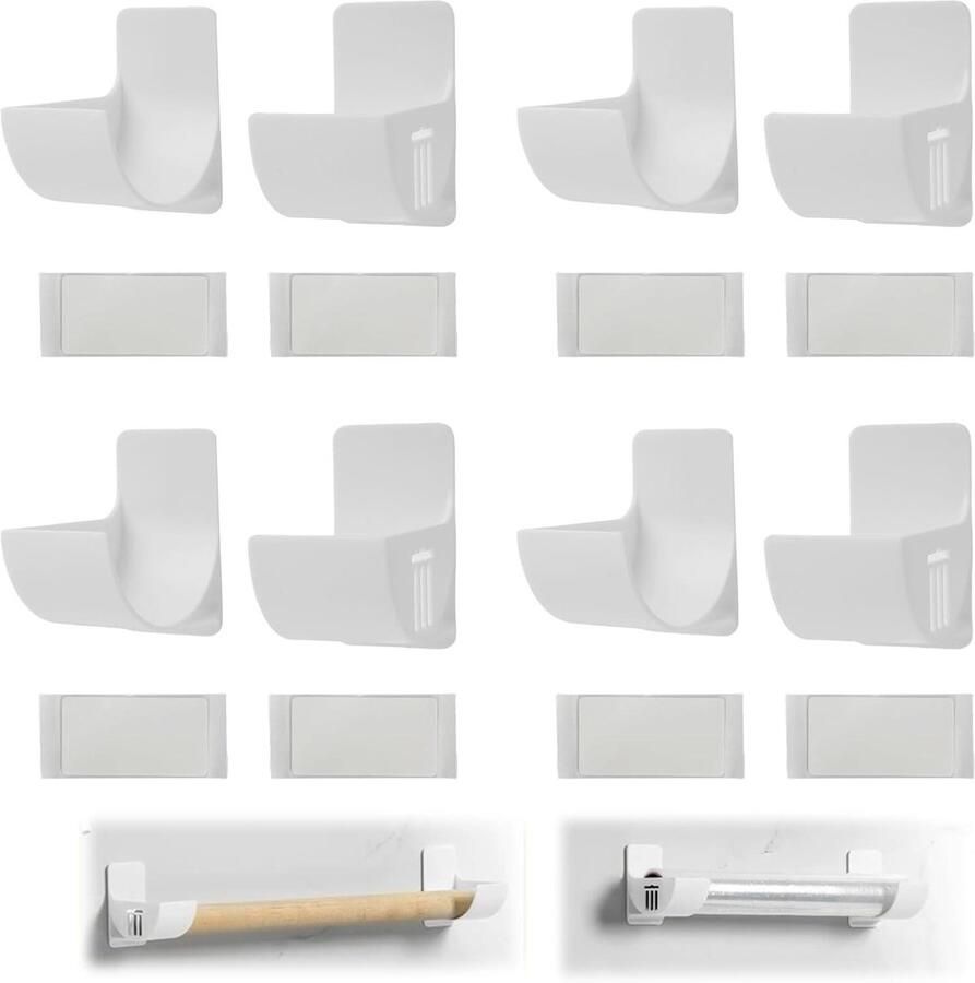 Allecto Plus Wandrek Rolhouder voor Keukenrollen en Voedselfolie Zelfklevend Wandorganizer voor Kast Badkamer en Koelkast Wit