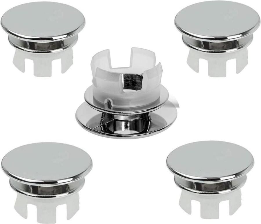 Allecto Plus Wastafeloverloop Ring Set van 5 Kunststof Zilver 33 mm Diameter 204 mm Lengte Verzonken Overloop Ring Overloopafdekking Voor Keuken en Badkamer Wastafel Gat Praktisch en Duurzaam