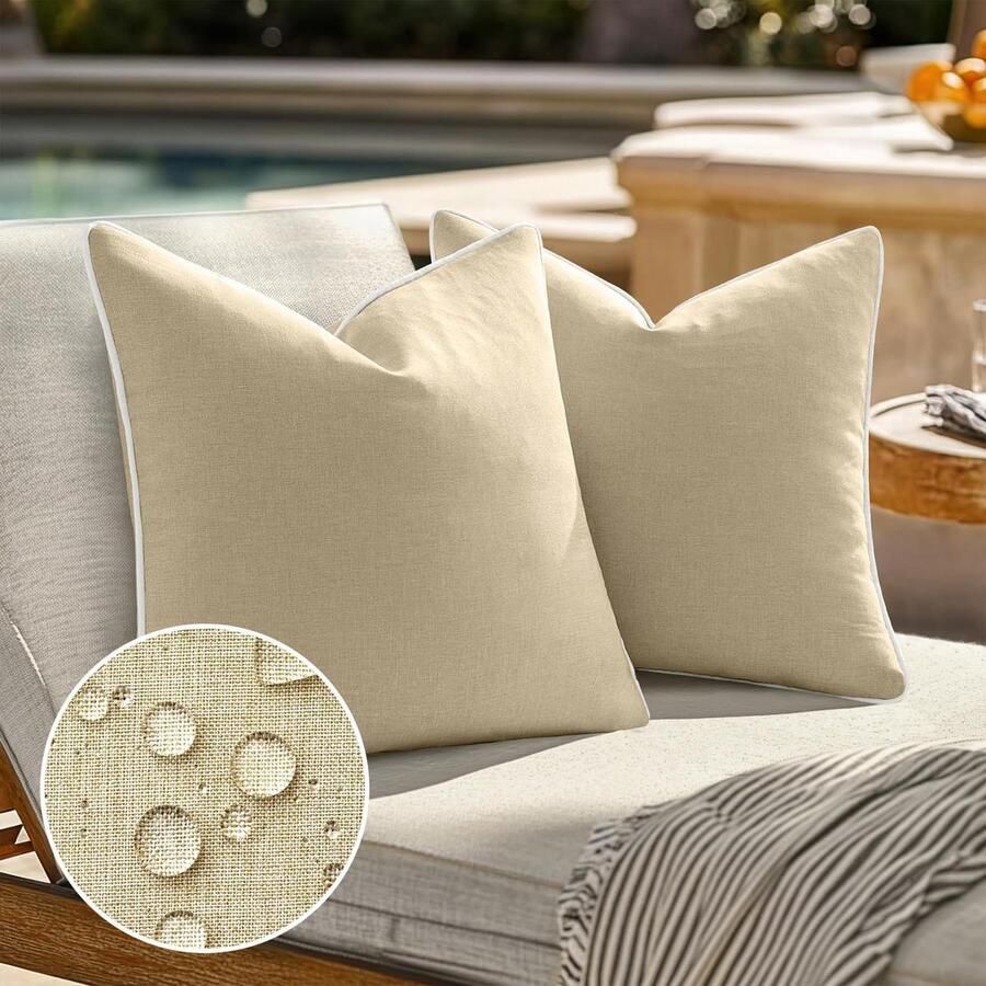 Allecto plus Waterbestendige kussenhoezen voor buiten – waterdicht bankkussen – sierkussenhoes – polyester kussenhoes voor tuinbank – set van 2 40 x 40 cm. Decoratief kussen voor woonkamer of bed