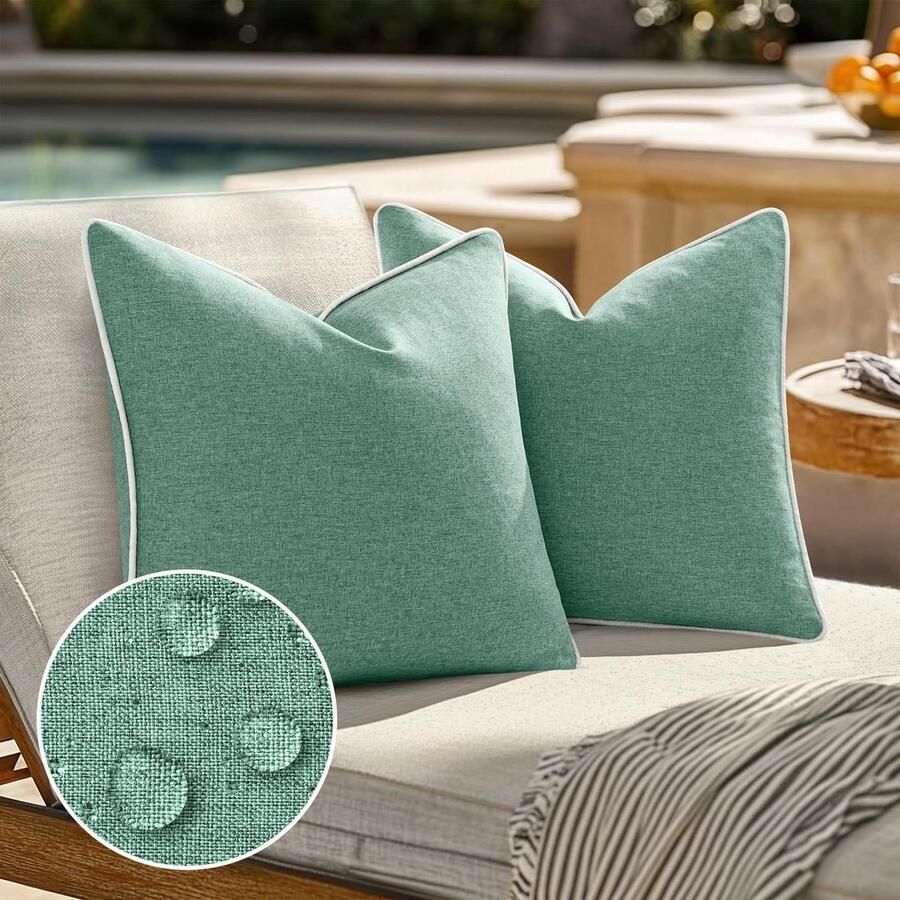 Allecto Plus Waterbestendige kussensloop voor buiten Decoratief en waterdicht Set van 2 40 x 40 cm Cyaan Geschikt voor tuin bank woonkamer en bed