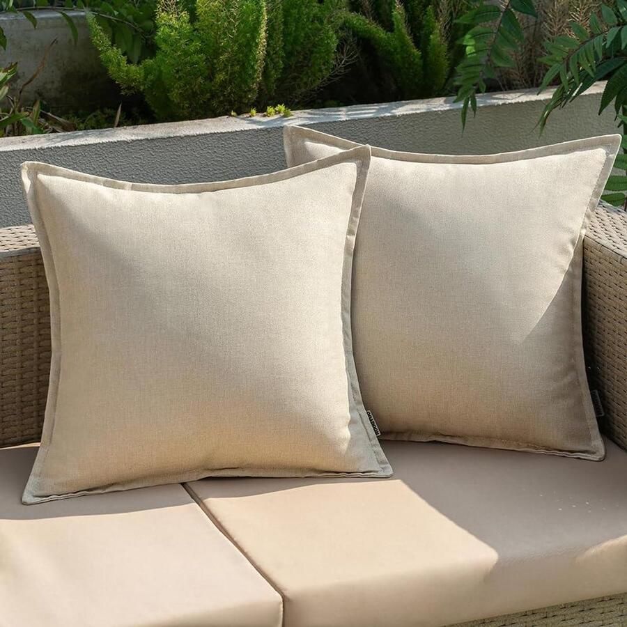 Allecto Plus Waterdichte kussenslopen voor linnen bank in slaapkamer 45 x 45 cm voor buiten en woonkamer balkon decoratie beige set van 2