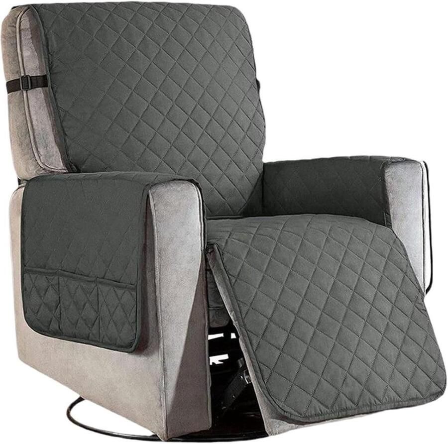 Allecto plus Waterdichte Ligbankhoes met Zakken voor Relaxstoel Donkergrijs Met Stoelbeschermer Wasbaar Stoelkussen Maat L