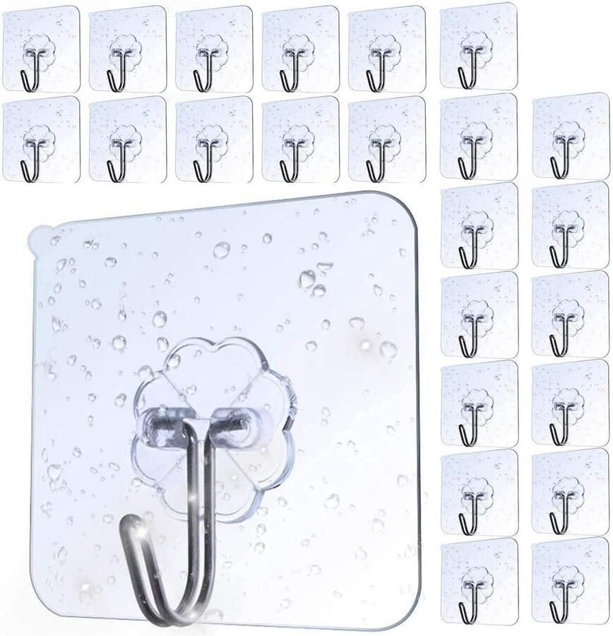Allecto Plus Waterdichte Zelfklevende Clear Haken Load Bearing 10Kg Badkamer Keuken Sterke Muur Deur Koelkast Plafond Kast Organisatie Hanger Haken Set van 20