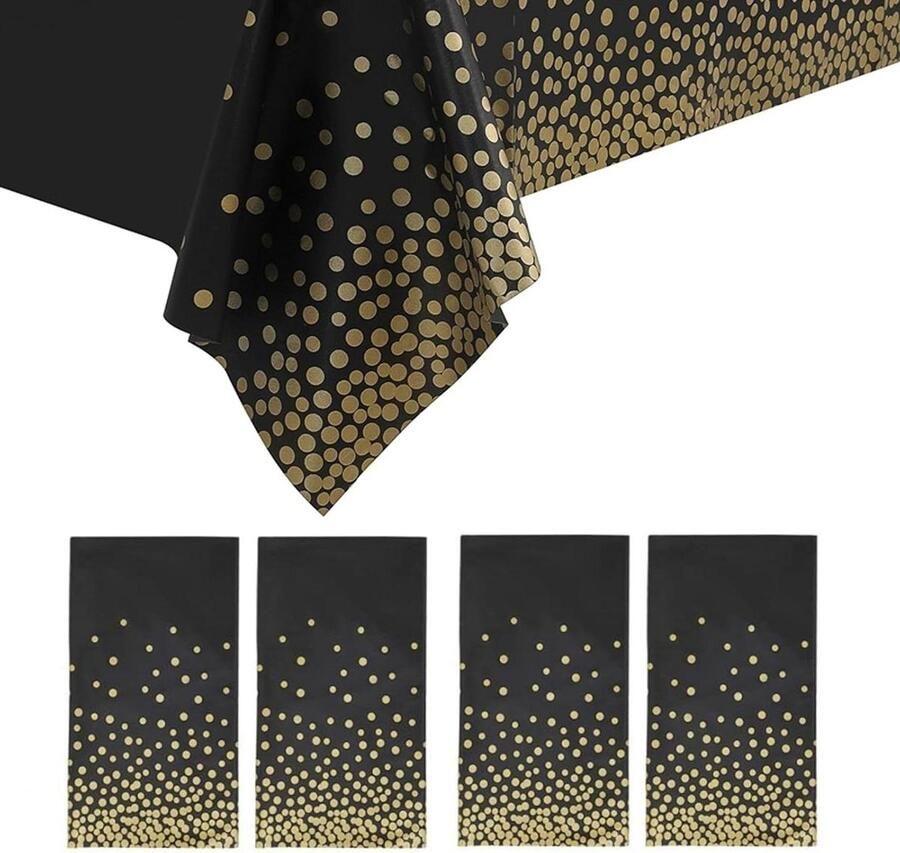 Allecto Plus Wegwerp tafelkleden (4 stuks) Waterdicht Zwart design 137 * 274 cm Picknick Buiten Tuin Verjaardag