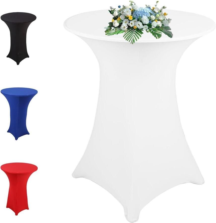 Allecto plus Wit tafelkleed 76 x 110 cm voor ronde eettafels Elastisch stretchmateriaal met bodem in vier hoeken Ideaal voor thuis restaurants en feestjes