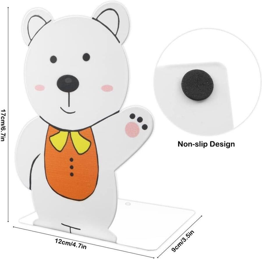 Allecto plus Witte Beer Boekensteunen voor Kinderen Cartoon Beer Patroon Antislip Ijzer Boek Einde Metalen Boekensteunen Bureau Organizer Bibliotheek School Kantoor Home Decor