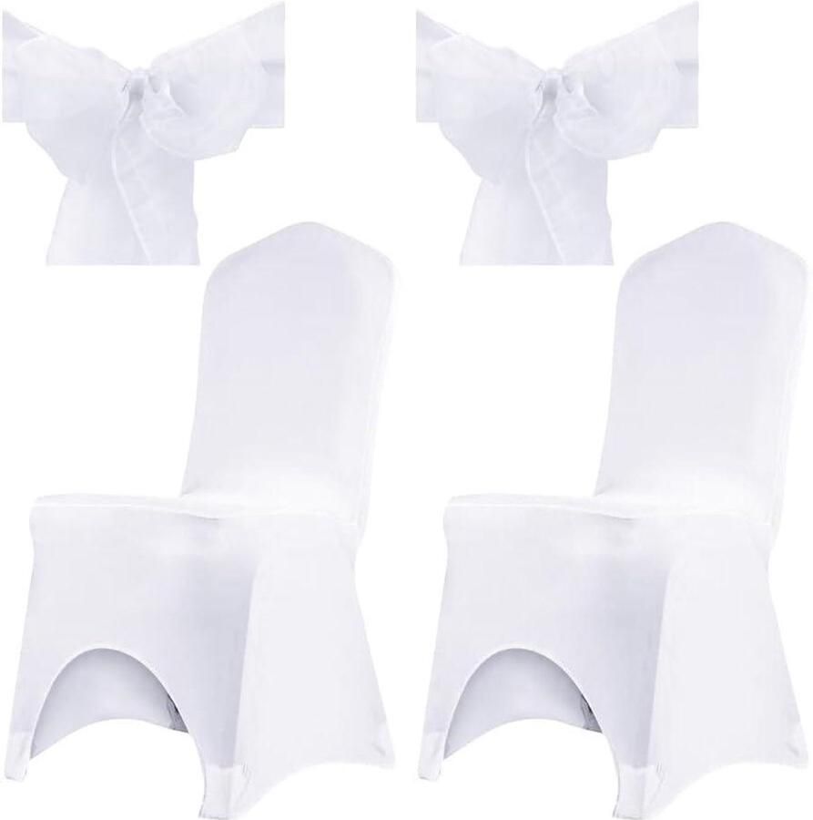 Allecto Plus Witte elastische stoelhoezen 2 stuks voor bruiloften Universele stretchhoezen met elastiek