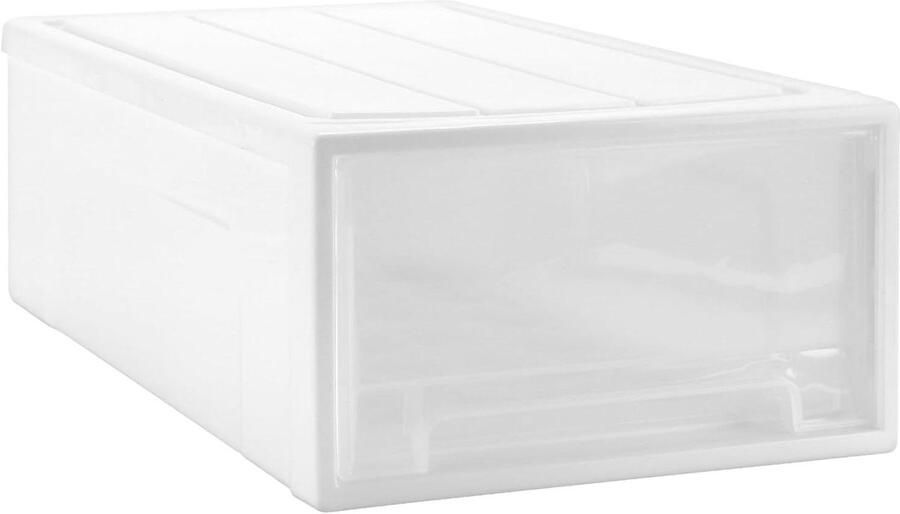 Allecto plus Witte stapelbare opbergladen 14 liter lade kunststof opbergunit voor kledingkast en ambachten 37 x 26 x 14 5 cm geschikt voor kleine ruimtes