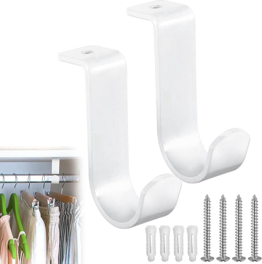 Allecto Plus Witte Verstelbare Gordijnroedehouders Set van 2 Wandhouder met Schroeven voor Slaapkamer Woonkamer Badkamer en Kledingkast