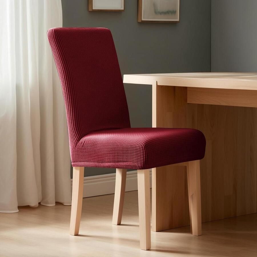 Allecto Plus Zachte Wasbare Eetkamer Stoelhoezen in Wijnrood Set van 4 Elastische Slipcover Geschikt voor Stoelen van 45×45×60 CM Decoratief Design Voor Slaapkamer