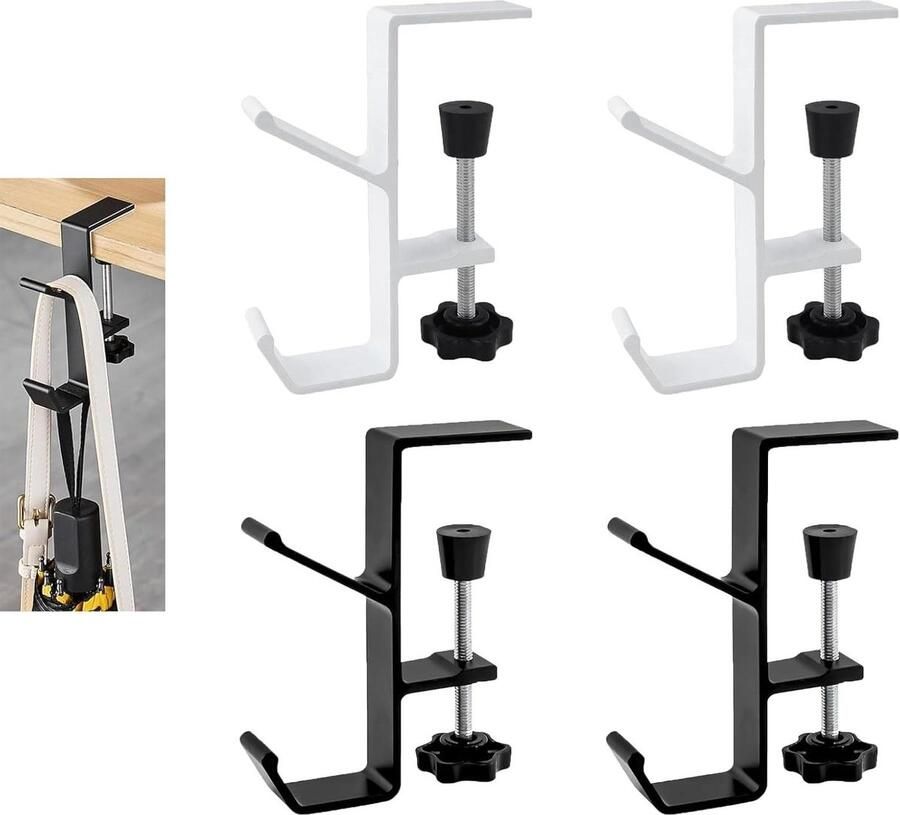 Allecto Plus Zakhouders voor tafel 4 stuks Verstelbare tashaken Handtashouder Multifunctionele handtashouder Bureautafel Studietafel Computertafel Zwart en wit