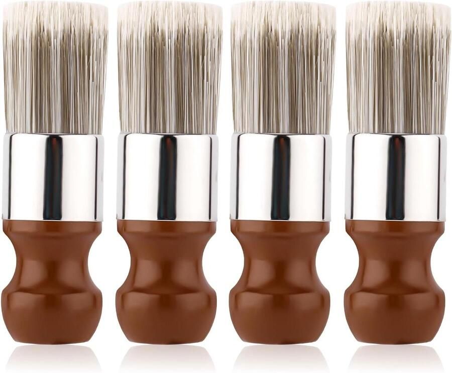 Allecto plus Zalfborstels voor Meubels Set van 4 Reinigingsborstel voor Leer Houten Handvat Zachte Haren Reparatiecrème Balsem Applicator Meubelonderhoud Thuis Leer Behandeling Exclusief Zalf