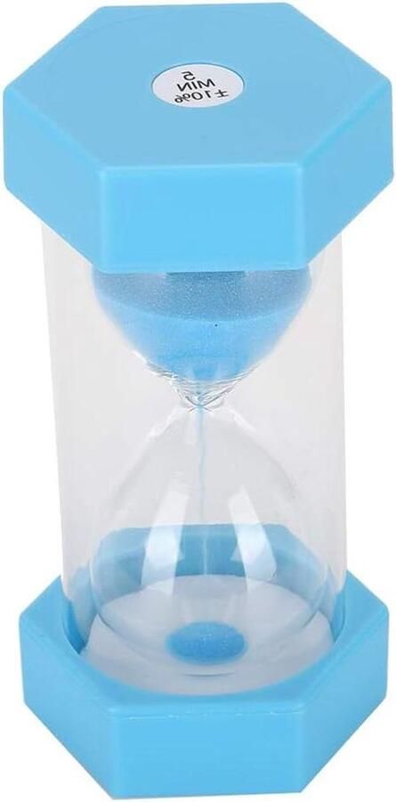 Allecto plus Zandtimer 5 minuten valbestendig zeshoekig blauw voor kinderkamer verjaardag thee salontafel boek plank schoolspel ornament