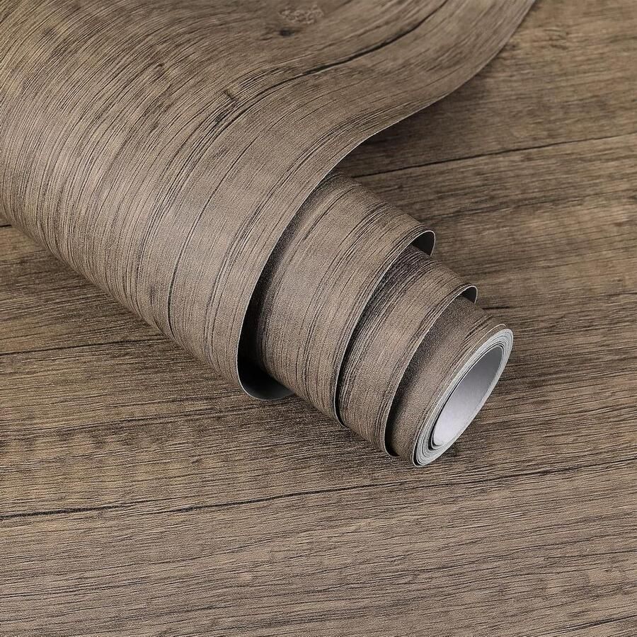 Zelfklevend behang bruin korrel hout effect 40x300cm slaapkamer meubels renovatie