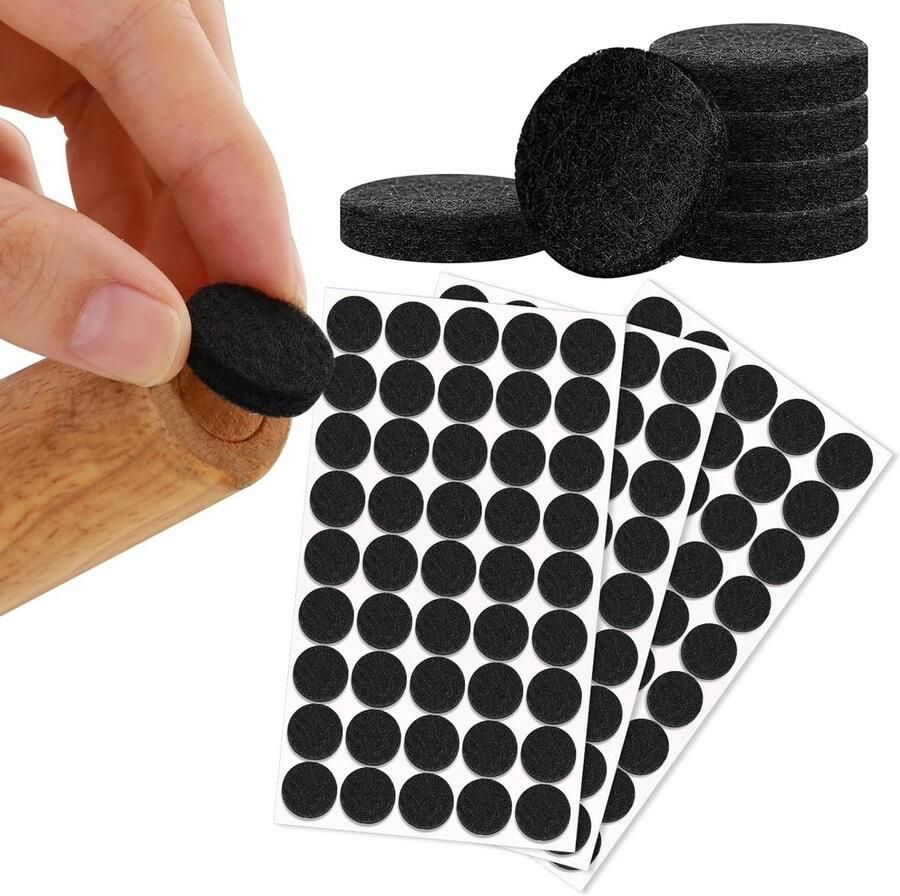 Allecto Plus Zelfklevende anti-slip vilt glijders Set van 128 stuks Ø 20 mm 5mm dik Zwart Stoel beschermers Meubel glijders Voor stoelen vloeren en tafels