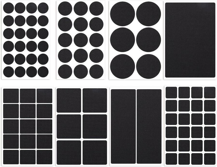 Allecto Plus Zelfklevende antislip rubberen meubelpads Set van 93 stuks Voor meubels en apparaten Rond vierkant en rechthoekig Zwart Voorkomt wegglijden