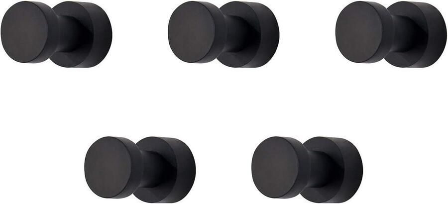 Allecto plus Zelfklevende haken voor badkamer en keuken Robuuste muurhaken Handdoekhaken Deur en kast ophanghaakjes Messing 5 stuks (zwart)