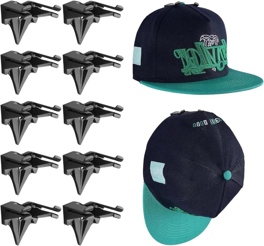Allecto Plus Zelfklevende Hoedenhaken voor Muur 10 Stuks Hoedenrek voor Honkbalpetten Hoed Organizer Display Huisdecoratie Hoedenhangers Houder Muur Deur Kast Geen Boren Vereist