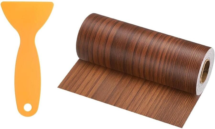 Allecto plus Zelfklevende houtreparatiepatchband 6 inch x 33ft Wood Grain Simulatie houten vloerband met schraper voor tafels deuren ramen meubels teak
