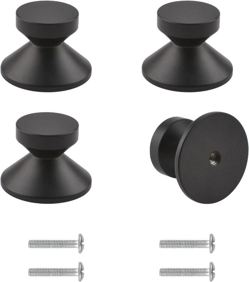 Allecto Premium Zelfklevende kastknoppen 4 stuks voor keukenkasten en lades Mat zwart met zinklegering Voor ramen kasten en laden