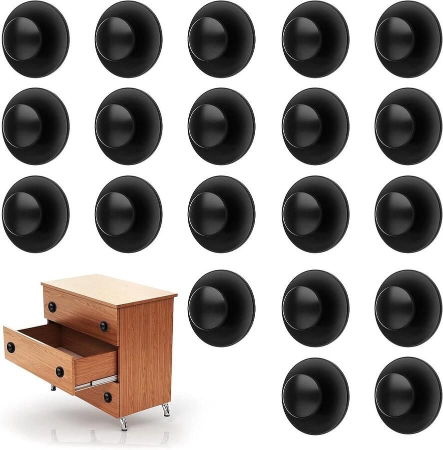 Allecto Plus Zelfklevende ladeknoppen set van 20 stuks Zwart Geen boren nodig Kabinet kast keuken kledingkast Mini-hulplade trekhulp Matzwart Trekknoppen met instant zelfklevende functie