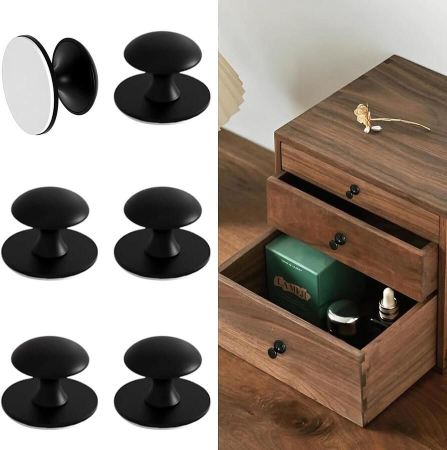 Allecto Plus Zelfklevende Ladeknoppen Zwart Set van 6 Geschikt voor Kasten Lades en Glasdeuren