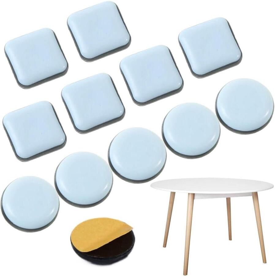 Allecto Plus Zelfklevende meubelglijders set van 12 vloerbescherming ronde en vierkante vormen stoel- en tapijtglijders