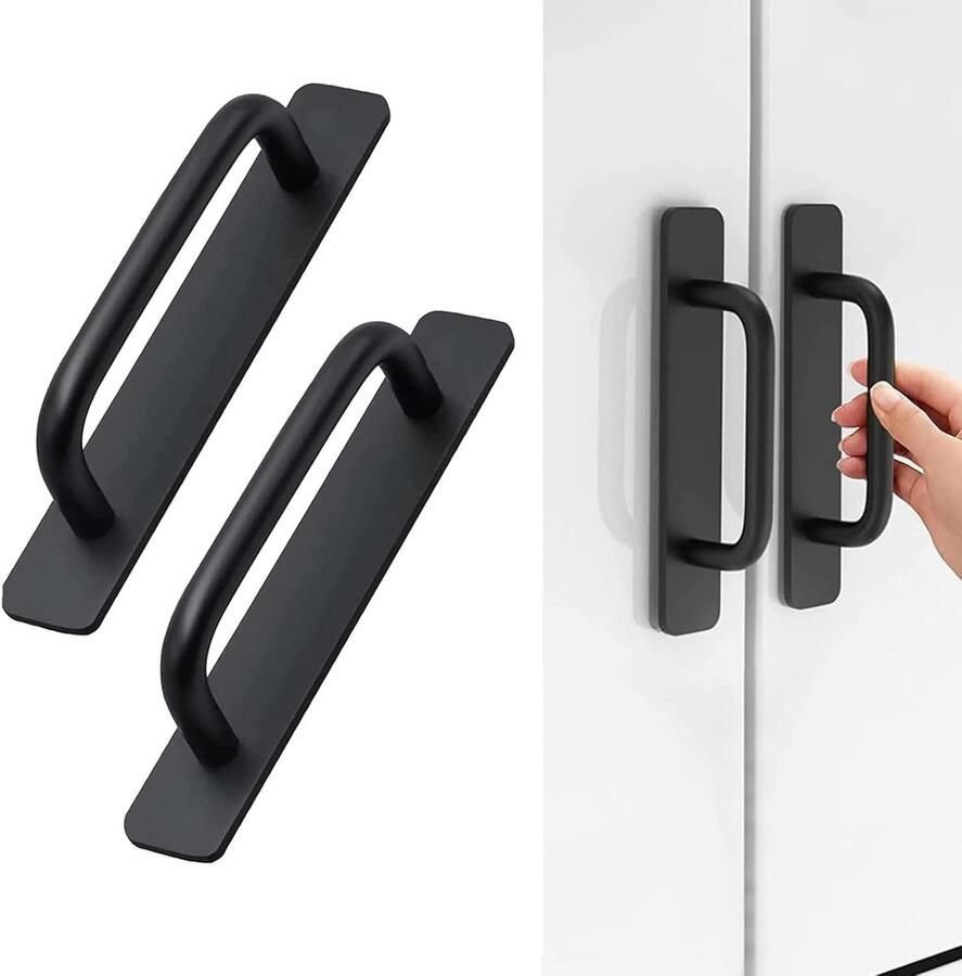 Allecto Plus Zelfklevende meubelgrepen 2 stuks aluminium kastgrepen zwart 180 mm zonder boren