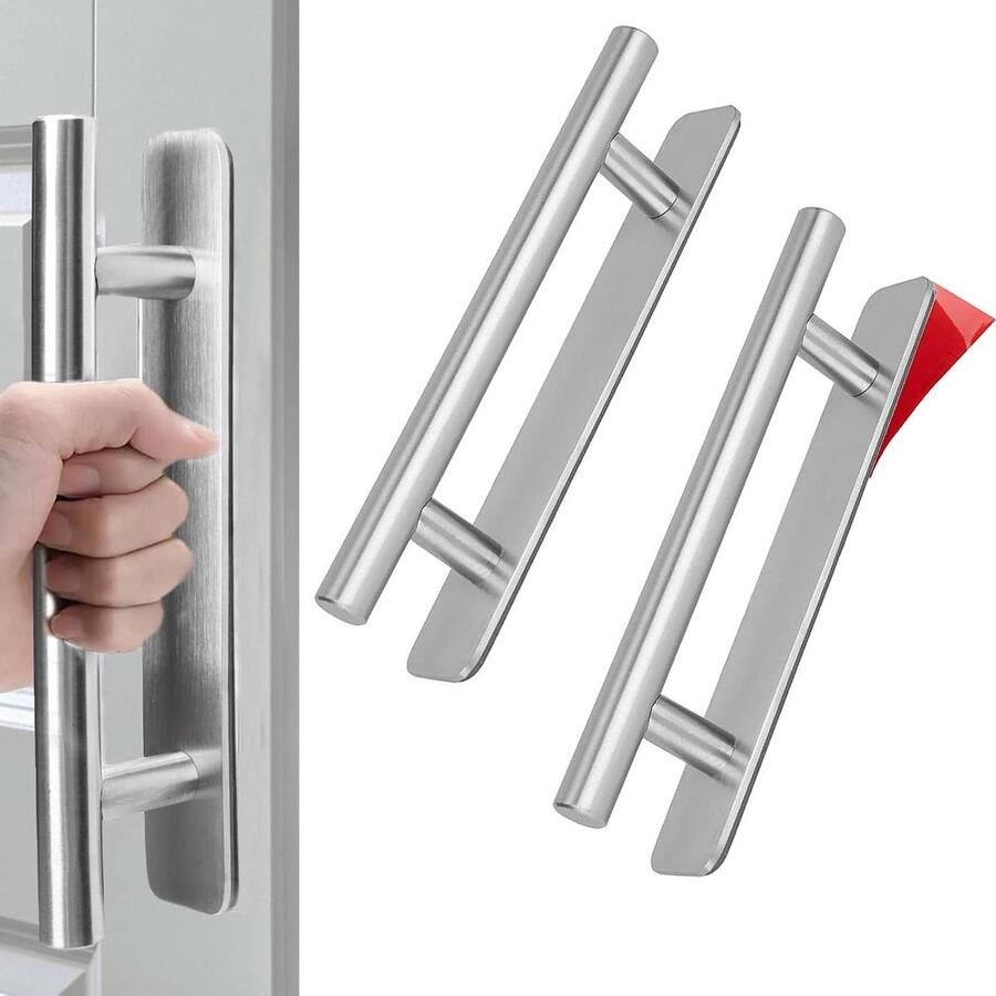 Allecto Plus Zelfklevende meubelgrepen van roestvrij staal kastgrepen zonder boren handgrepen voor keukenkasten en schuifdeuren 150 mm ladegrepen deurgrepen voor balkondeur zilverkleurig