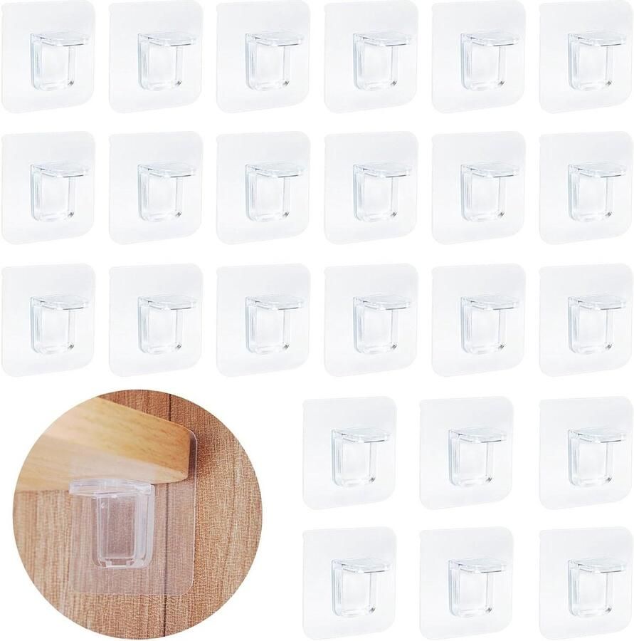 Allecto Plus Zelfklevende Plankrekken Set van 24 Zonder Boren Transparante Houder voor Kast Garderobe Praktisch en Ruimtebesparend - Foto 2