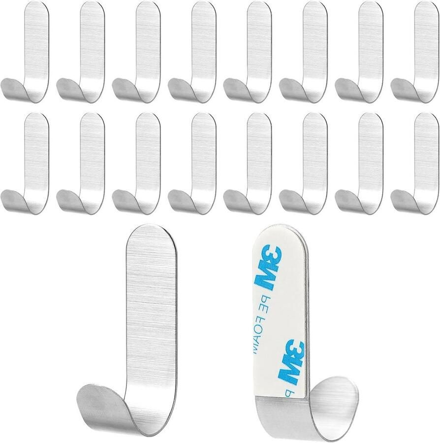 Allecto Plus Zelfklevende Roestvrijstalen Matte Keuken- en Handdoekhaken Set van 16 Haken Waterdicht Extra Sterk Badkamer Keuken Garderobe Geen Boren Nodig