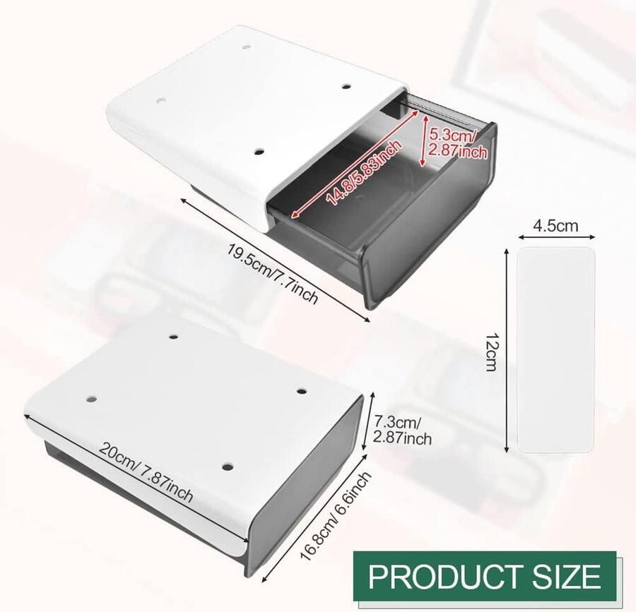 Allecto Plus Schuiflades voor onder het bureau (2 stuks) Bureaulade voor thuis en kantoor Grijs-wit en zwart Organisatie en opbergen - Foto 2