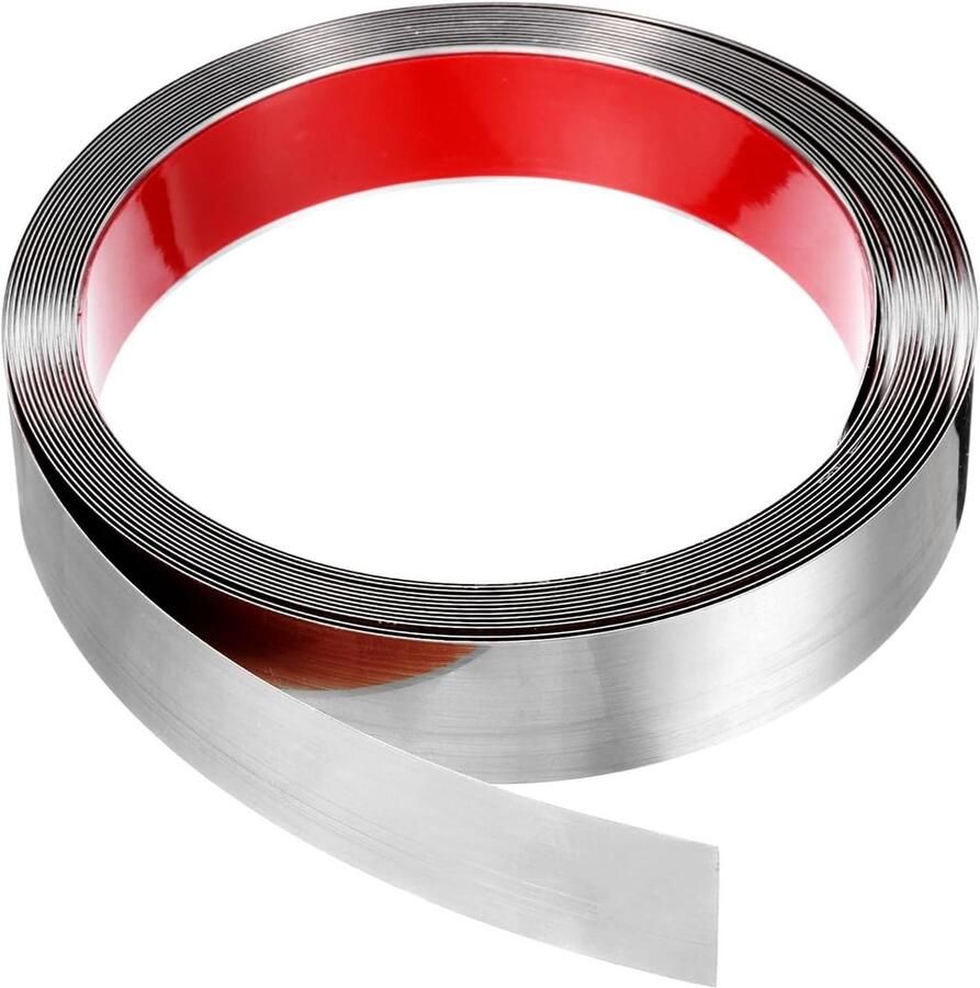 Allecto plus Zelfklevende Sierlijst van Roestvrij Staal 40 x 3 cm Met Spiegelafwerking Metalen Strips voor Betegelde Randen en Kasten Zilverkleurig Oppervlak